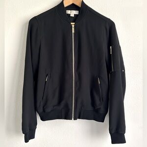 Michael Kors bomber black jacket, gold zipper pockets, XS